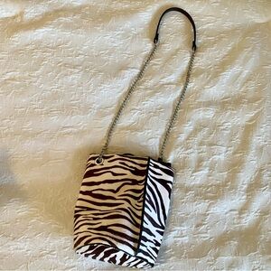 Zara Pony Fur Zebra Print Crossbody Bucket Bag